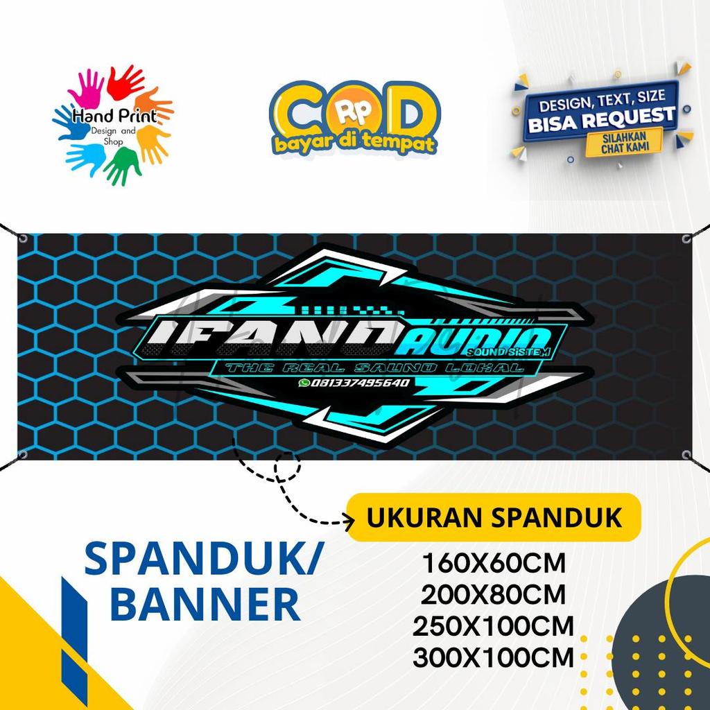 Cetak Spanduk Banner Sound Audio Hitam Biru MMT Spanduk Custom 300x100CM