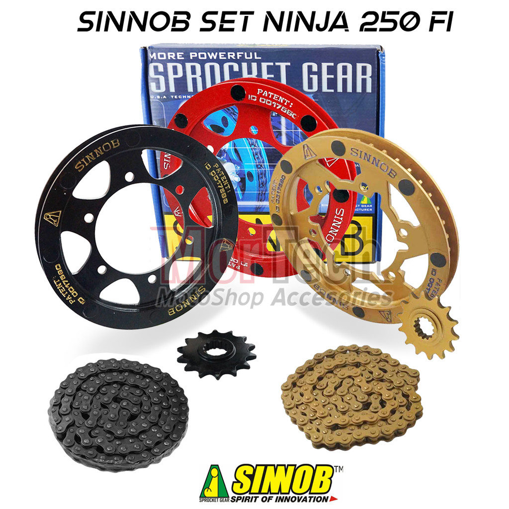 Sinnob Colour Chain Kit Gear Gir Set Rantai Rante Motor Ninja 250 Fi Merah Hitam Gold