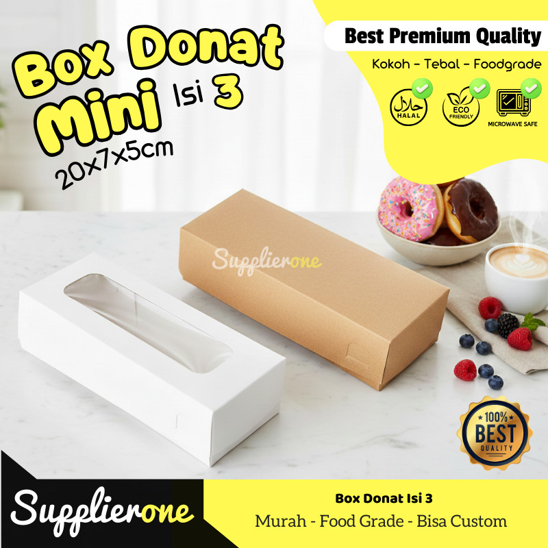 box donat / box donat isi 3 / box donat jendela / box donat 20x7x5 / box donat isi 3 putih