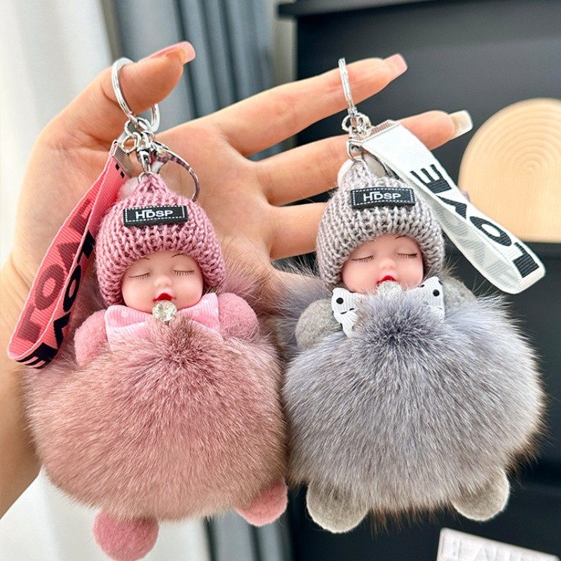 Gantungan Kunci Boneka Baby Tidur Lucu Gantungan Bulu-Bulu Sleep Baby Gantungan Kunci Sleepy Baby