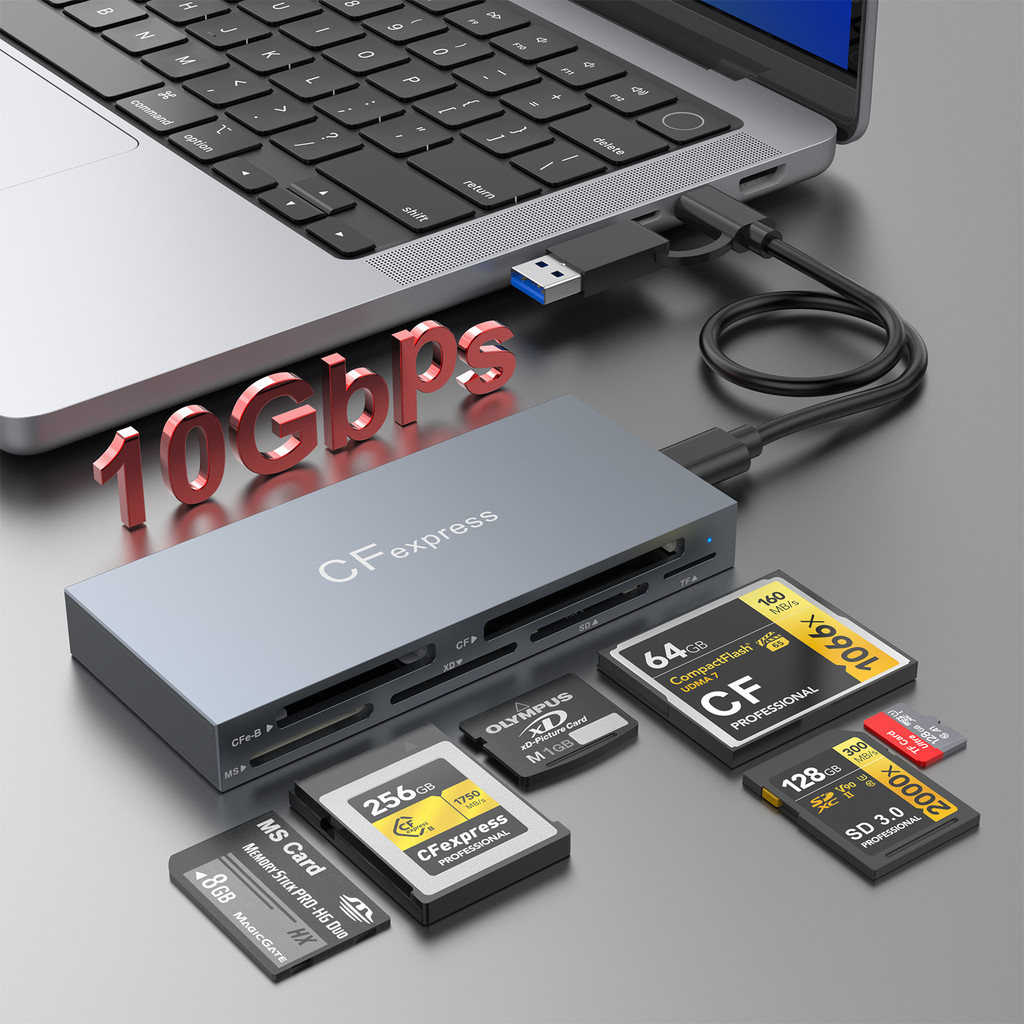 6 in 1 CFexpress Type BCFXDMSSDTF Card reader 10Gbps for Windows XP MAC OS with Cable for SLR CF Exp