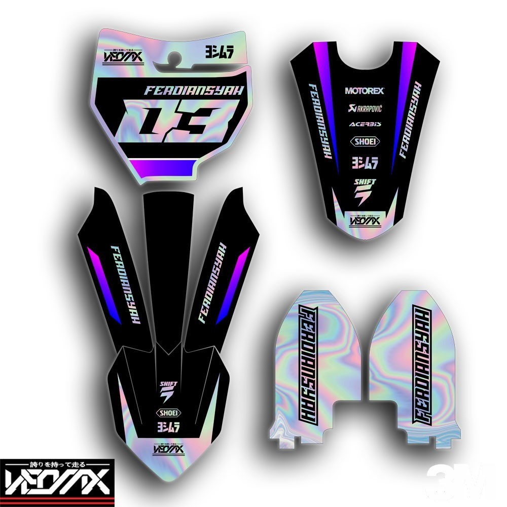 Stiker Decal Hologram Papan Nomor Spakbor Depan Ktm 85 2020 Spakbor Blk Yz Klx Bf Custom Nama Dan No
