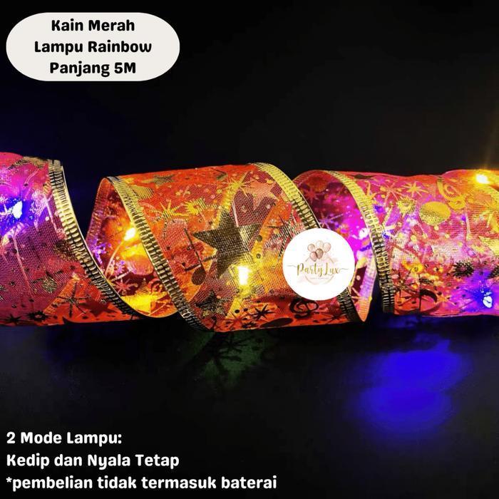 Lampu Natal Kain / Pita Lampu LED Tumbler / Dekorasi Pohon Natal / Hiasan Natal - Merah - Rainbow, L