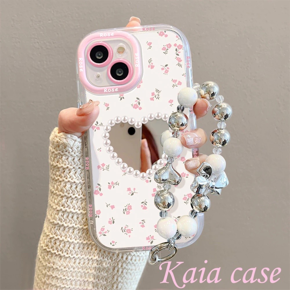 case VIVO Bunga mutiara merah muda dengan rantai Casing ponsel cocok untuk VIVO Y93NONE Y50 Y20 Y21 