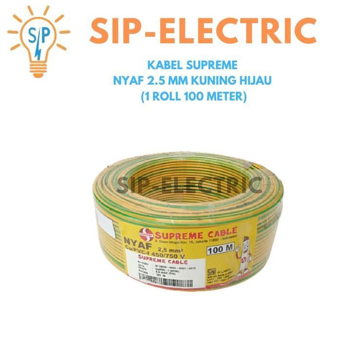 Kabel Supreme Nyaf 2.5 Mm Kuning Hijau (1 Roll 100 Meter) / Supreme Nyaf 2,5 Mm