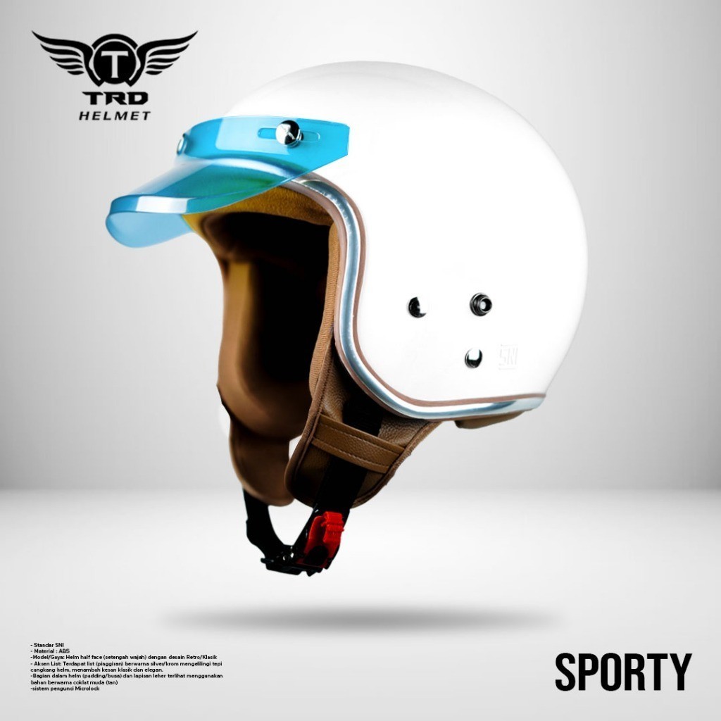 TRD sporty Helm Retro Wanita Hijab Dewasa Helm Warna Pastel Putih SNI List Chrome SNI