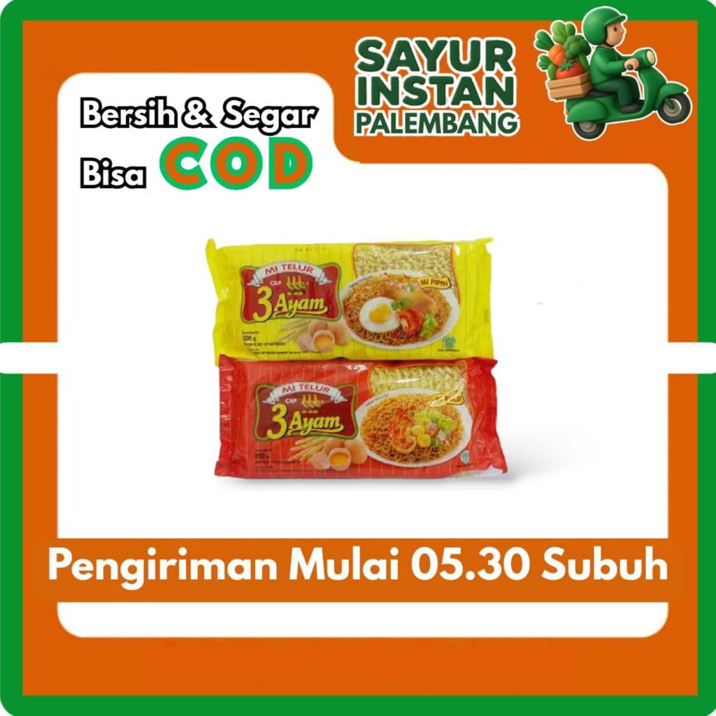 Mie Telur Cap 3 Ayam 200 Gram Per Bungkus - Sayur Instan Palembang
