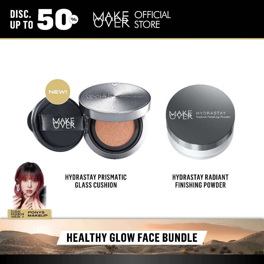 MAKE OVER Healthy Glow Face Bundle: Hydrastay Prismatic Glass Cushion + Hydrastay Radiant Finishing 