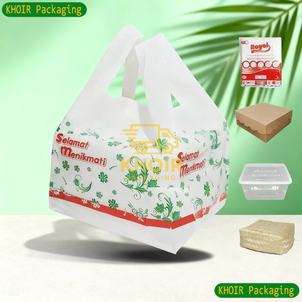 Kantong Plastik Untuk 2 Dus Box Nasi Makanan 18x18 Dan 20x20 cm