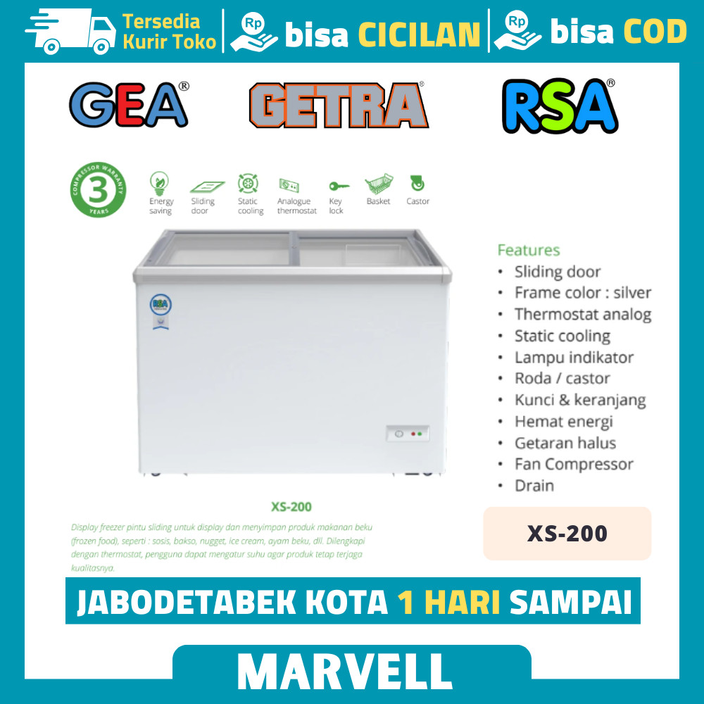 CHEST FREEZER BOX RSA XS-200 FREEZER SLIDING KACA GESER 171 LITER