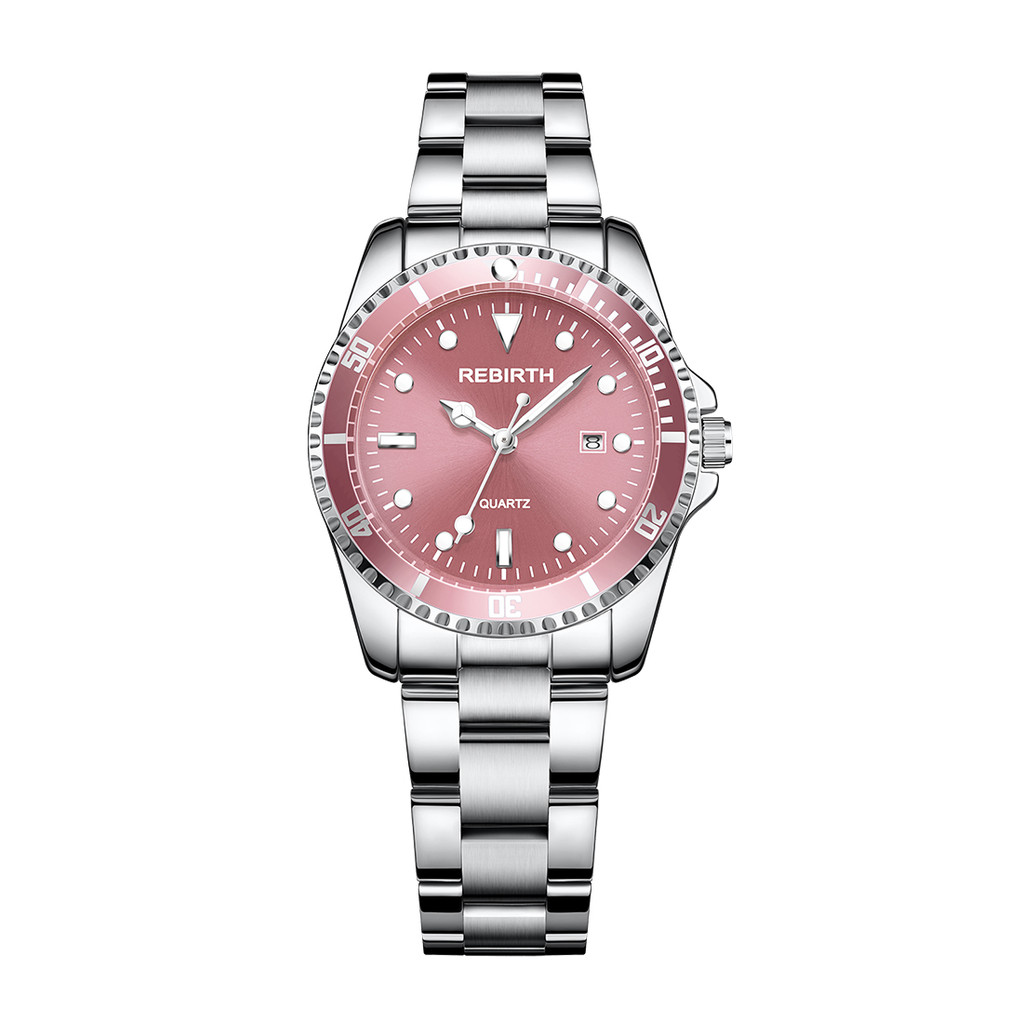 REBIRTH Original Women's Watch Fashion Business Stainless Steel Strap Automatic Date Waterproof Wome