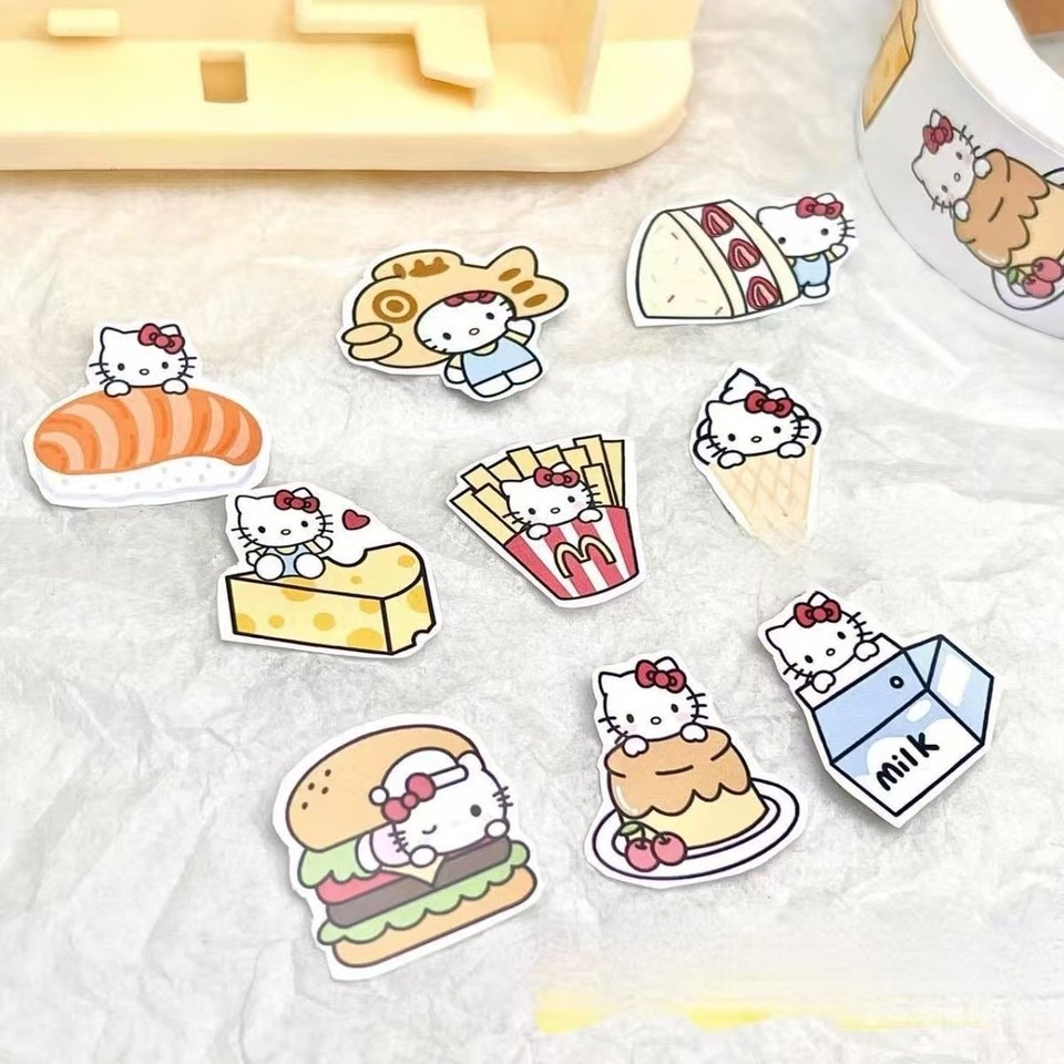 500 PCS Hello Kitty food-themed stickers, cute fast food and dessert stickers suitable for scrapbook