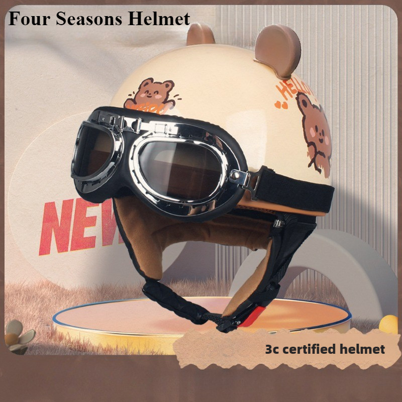 Outdoor Cartoon Electric Bike Helmet Four Season Universal Retro Helmet with Ear Protection Men's an