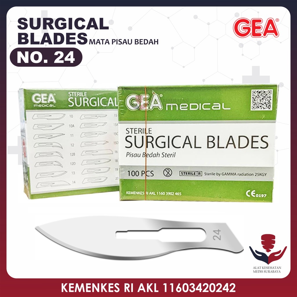 Surgical Blades No 24 Mata Pisau Bedah Operasi Knife Bisturi GEA 100pc