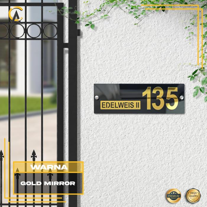 NEW Plat Rumah Gold Timbul / Plat Nomor Rumah Akrilik / Plat Rumah Akrilik - Gold, S/BOR
