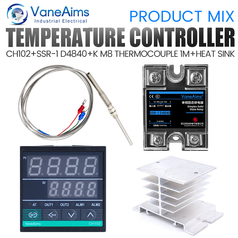 PID Temperature Controller CH102 gital Thermostat for 220V+ 1m K type Thermocouple Probe Sensor M8 +