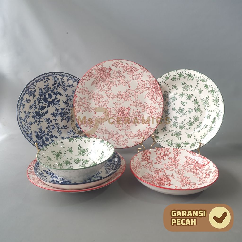 SAKATO Piring Keramik Makan Motif Bunga Dinner Piring Keramik Bunga Cantik Aesthetic Bermotif