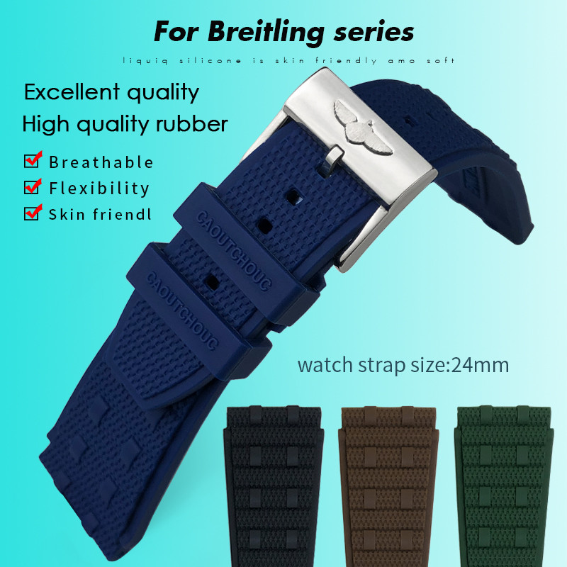 22mm 23mm 24mm Soft Rubber Silicone Watband for Breitling Breitling Super ronomat B01 Sports Waterpr