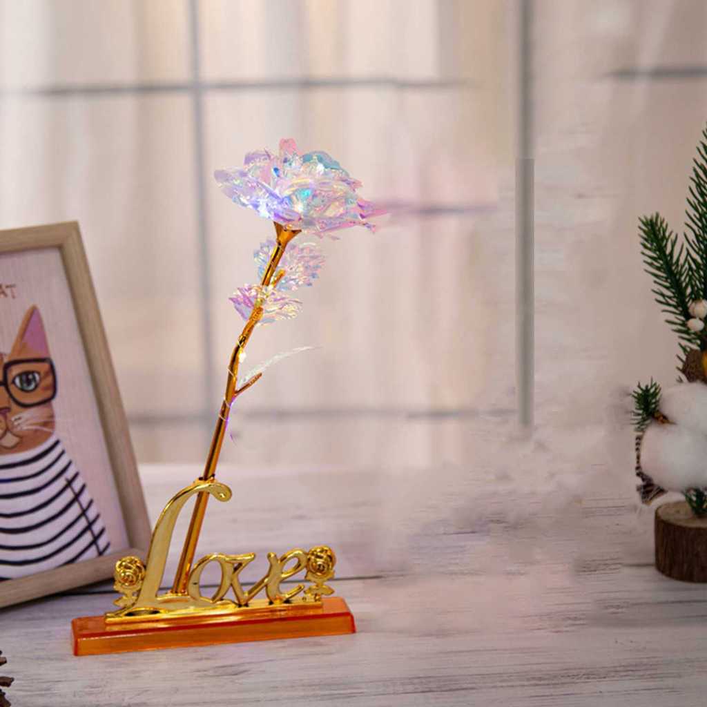 JENZER - Bunga Mawar Dekorasi Glow in The Dark Rose Love Stand RGB LED