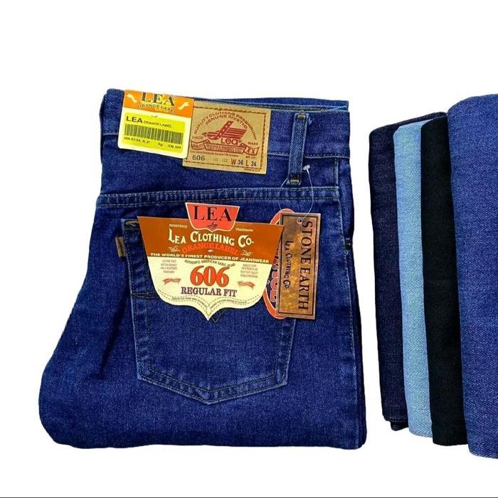 Celana Panjang Lea 606 Original Standar Reguler Fit Untuk Pria Dewasa Biru Denim Jeans Hitam - biru 