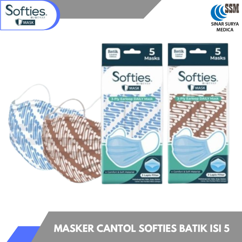 BATIK Masker Dewasa Softies Masker Batik Daily  3PLY isi 5 PC / SOFTIES - Masker Motif BATIK 3 Ply E
