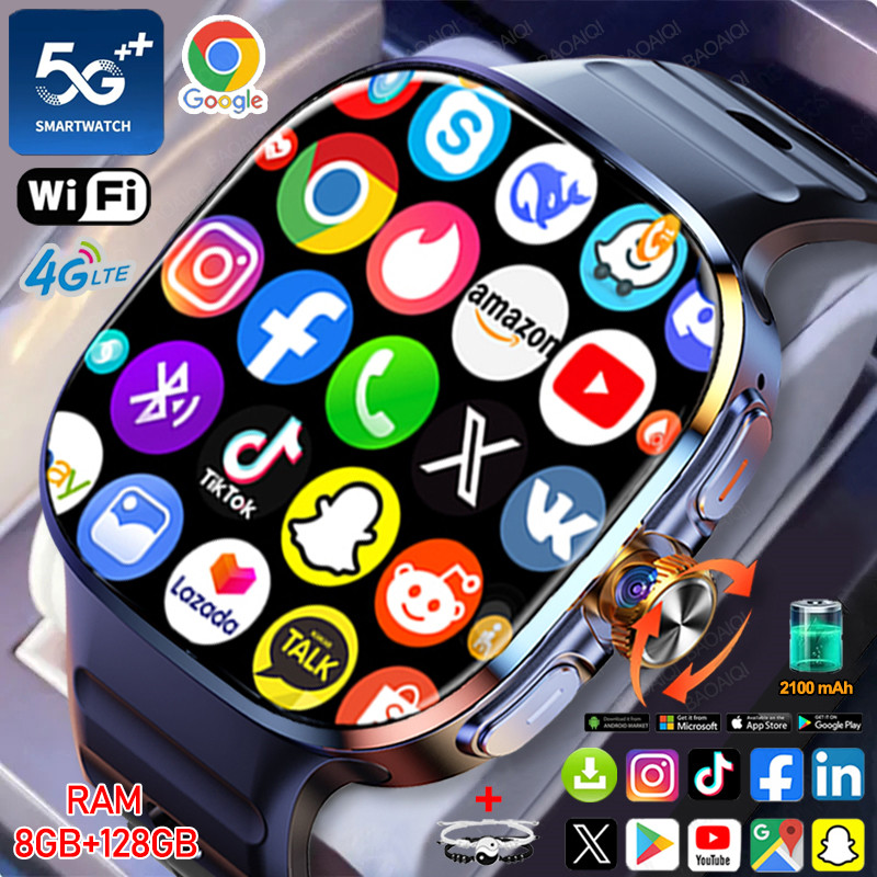 bocah_brodol 8GB+128GB RAM 5G/4G Smart Watch 2.4 inch AMOLED 2100mah Battery 900W Camera GPS WIFI Go