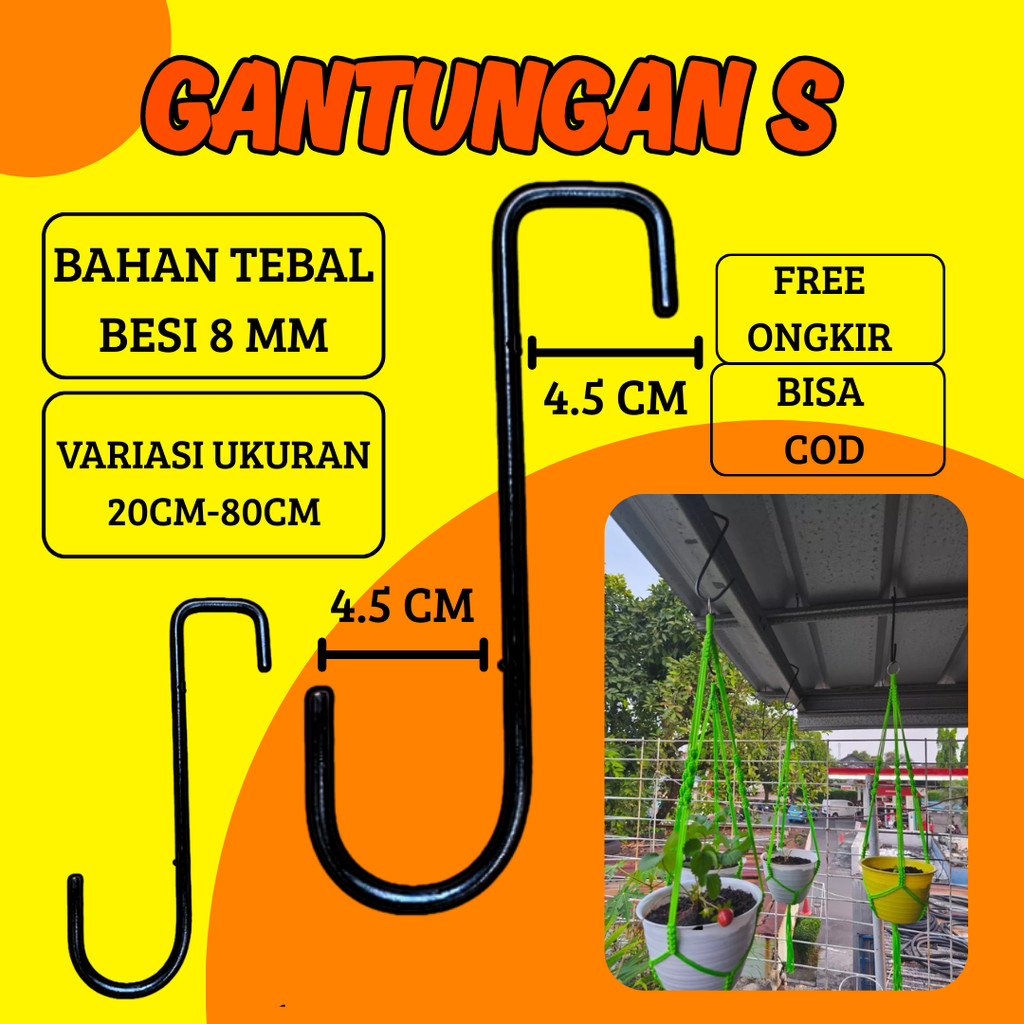 besi S,cantolan besi S/gantungan kandang burung/gantungan pot bunga