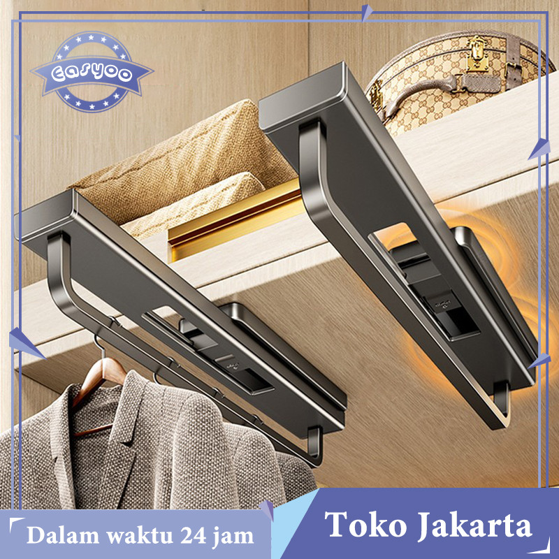 Gantungan Baju Sliding Tarik Rel Aluminium Untuk Organizer Lemari Baju