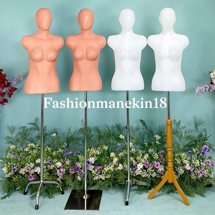 MANEKIN WANITA DEWASA TORSO SETENGAH BADAN ADA KEPALA + PATUNG BAJU WANITA PLASTIK + MANEKIN DISPLAY
