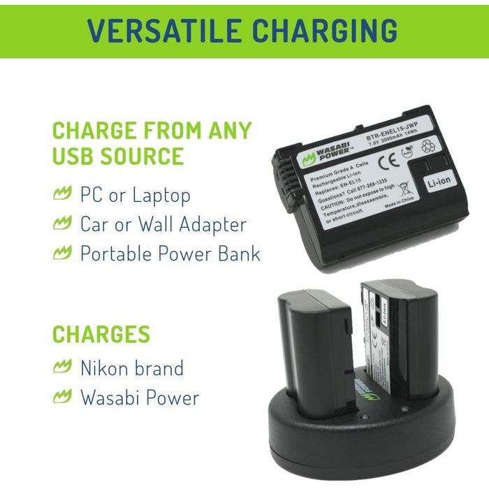 Wasabi Power Battery & Charger for Nikon EN-EL15 EN-EL15a EN-EL15b ENEL15 ENEL15a ENEL15b EN EL15 EL