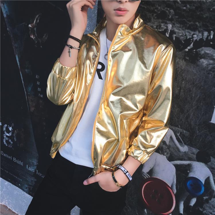 Korean Style Glossy Loose Motorcycle Leather Jacket for Men