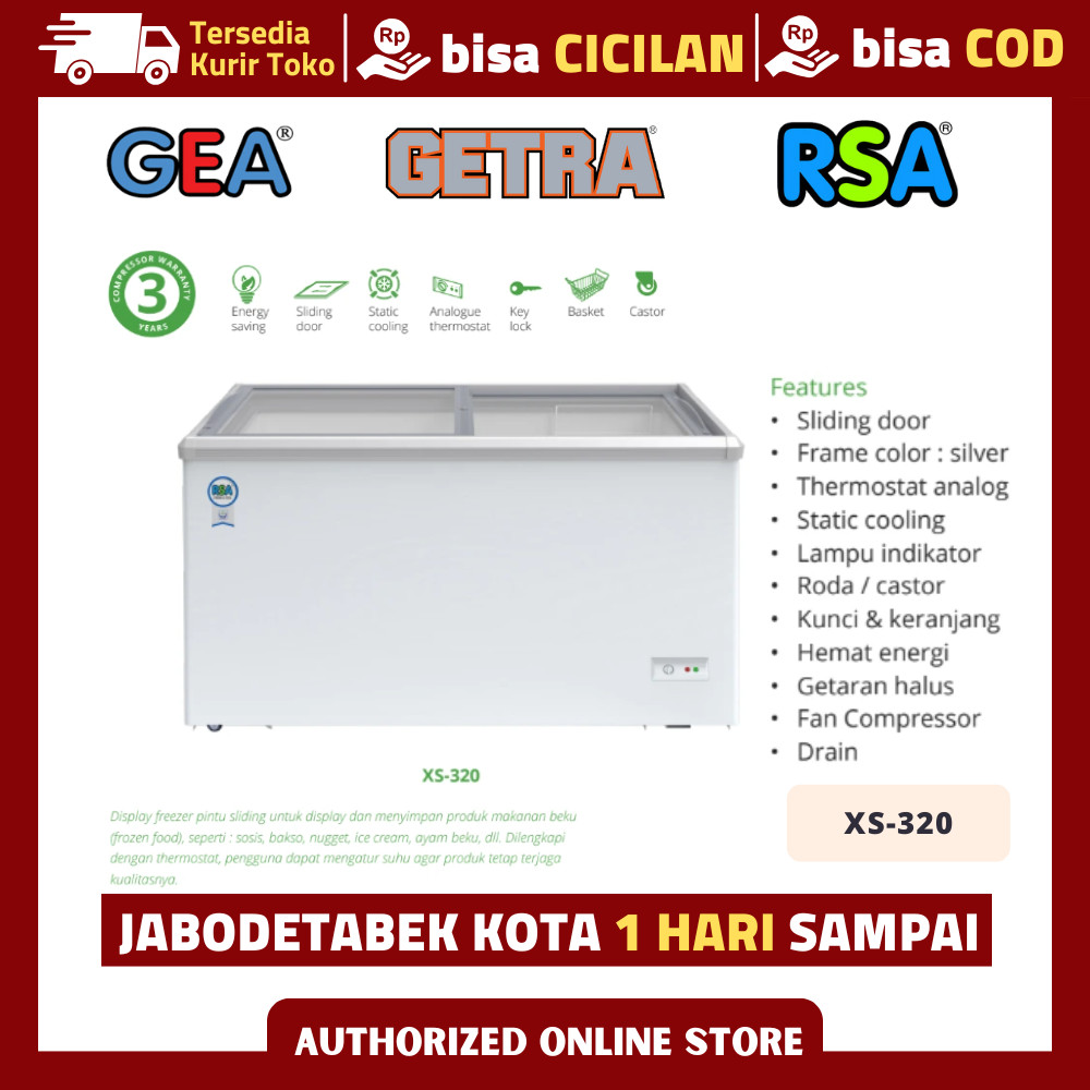 FREEZER ES KRIM SLIDING RSA XS-320 FREEZER ICE CREAM KACA SLIDE XS 320 ORIGINAL