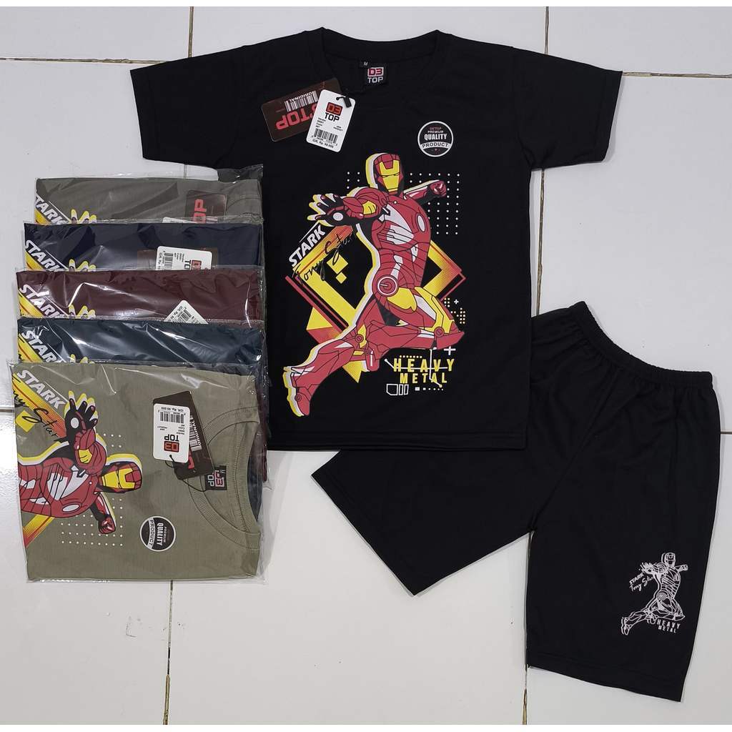 BAJU + CELANA SETELAN ANAK IRONMAN USIA MAX 10th / KAOS ANAK LAKI-LAKI & PEREMPUAN / READY MAKASSAR