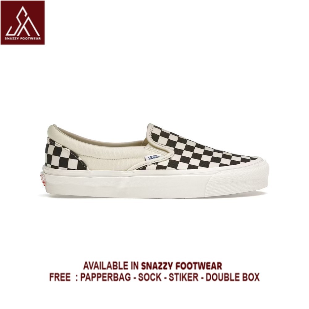 Sepatu Sneakers Vans OG Vault Slip On Chekerboard Black White 2016 100% Original Unisex