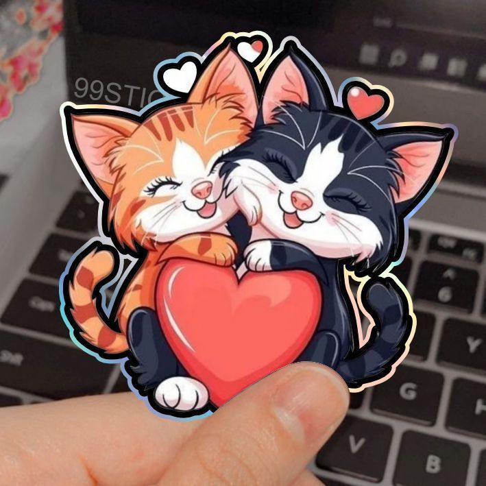 Stiker Lucu, Kucing Love, Kucing Stiker Kucing, Stiker Timbul Hologram, Hp, Motor
