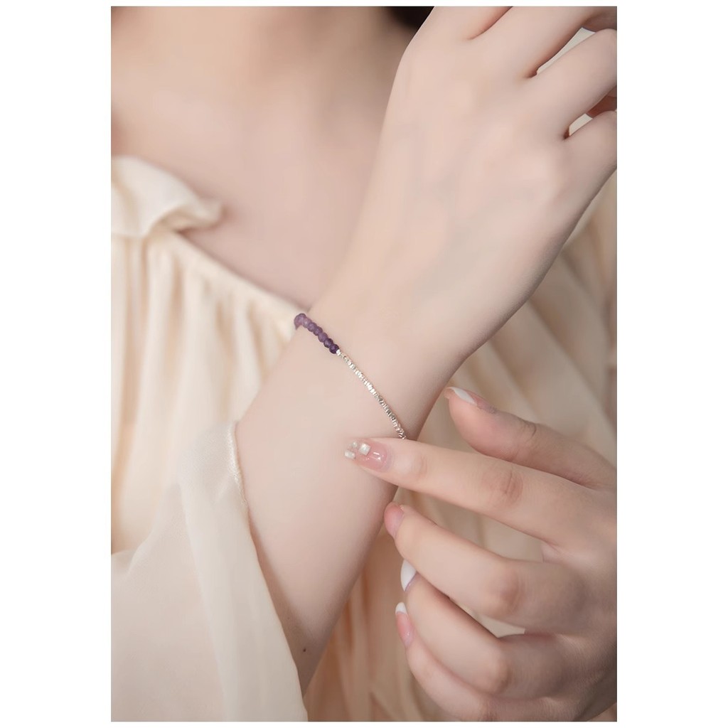 Gelang Fragmen Perak Amethyst Tidak Teratur Baru Gelang Kristal Ungu Tipis Perhiasan Sahabat Terbaik