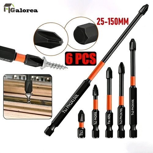 Galorea Kepala Mata Obeng Magnetic Screwdriver Bit 25-150mm Set 6pcs/Mata Bor Obeng Set 6pcs Magnet 