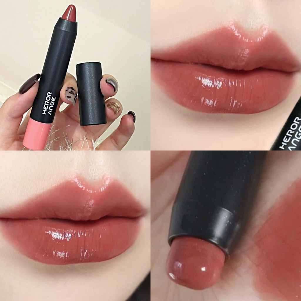 Lipstik Pensil Matte, Tahan Air, Tahan Lama, Tidak Lengket, Noda Bibir Warna Mawar Coklat Merah, Kos