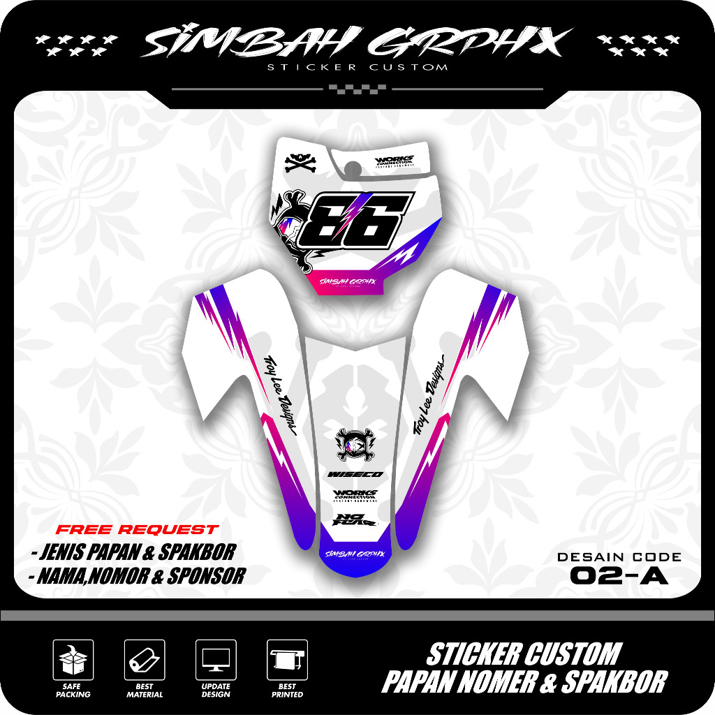 Sticker Decal Papan Nomer Start Dan Spakbor Depan Motor Bebek Trail Supermoto RBT