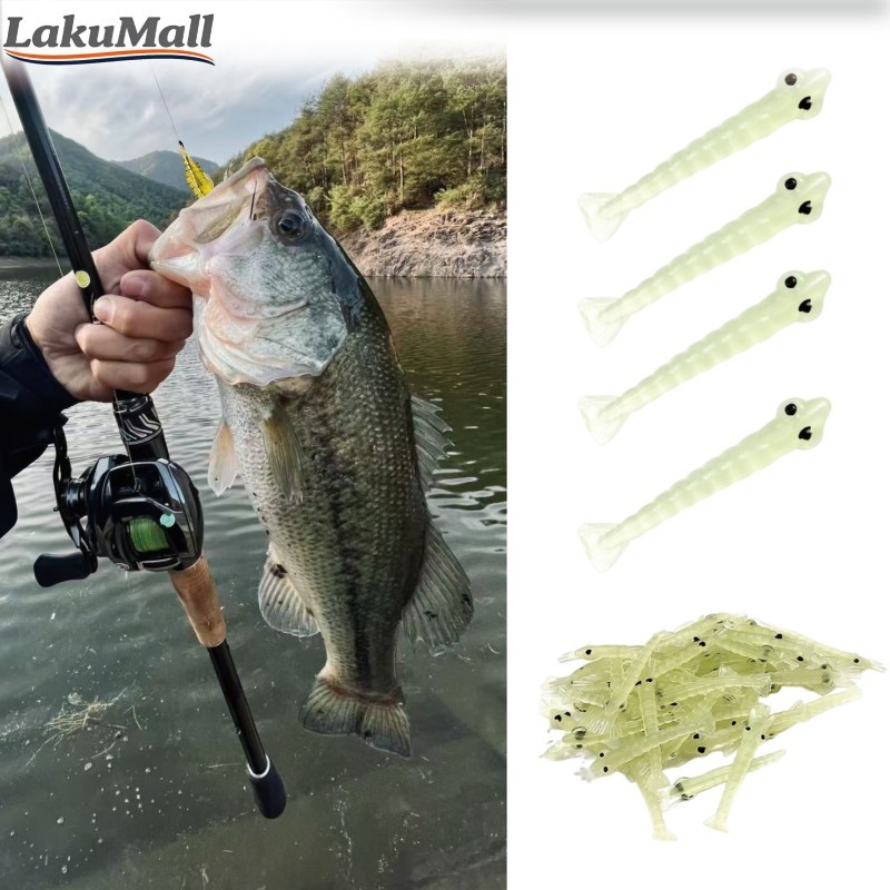 100PCS Umpan Pancing Udang Tiruan Bercahaya 4CM Glowing In The Dark Luminous Soft Lure Udang Palsu K
