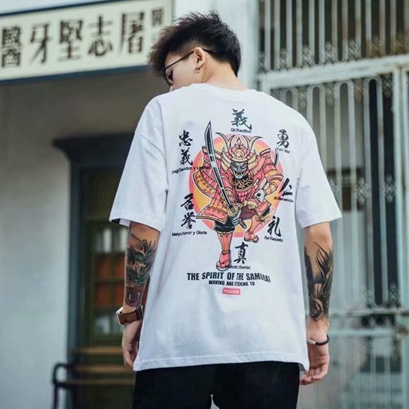 Japan Fashion Ancient history tide Men's Oversized Loose Short-sleeved T-shirt Hip Hop round neck wa