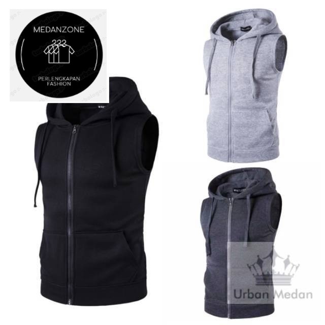 Rompi pria fleece vest hoodie zipper