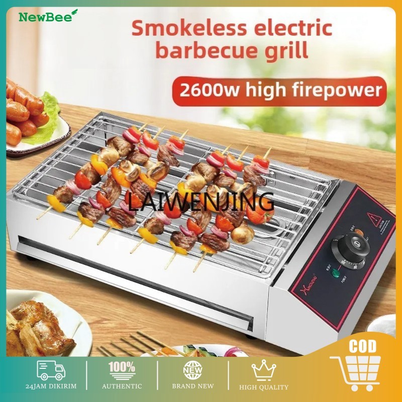 Panggangan BBQ Grill Listrik Besar Stainless Steel Kompor Alat Pemanggang Sate Daging Sosis Listrik 