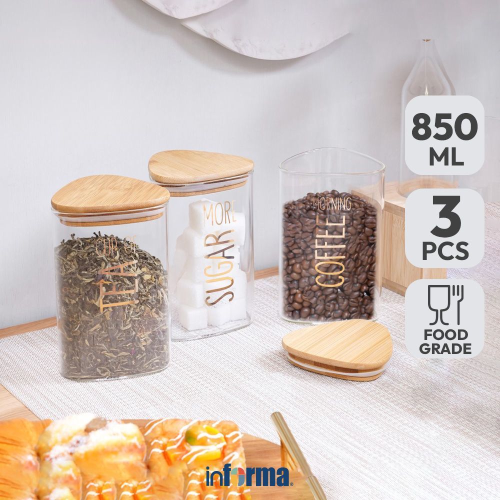 Informa Set 3 pcs Kanaya Stoples Kaca Jar Tempat Simpan Snack Dan Permen Setoples Toples Serbaguna P