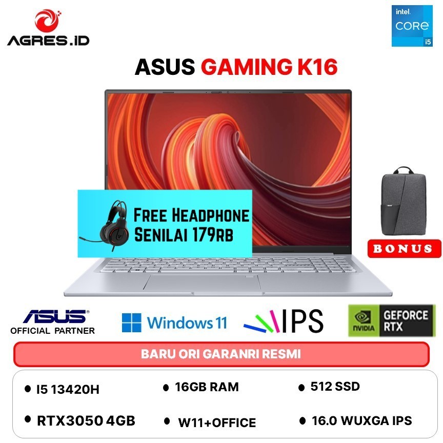 ASUS GAMING K16 K3605VC I5 13420H RTX3050 4GB - RAM 16GB 512GB W11+OHS+M365B 16.0WUXGA IPS BLIT