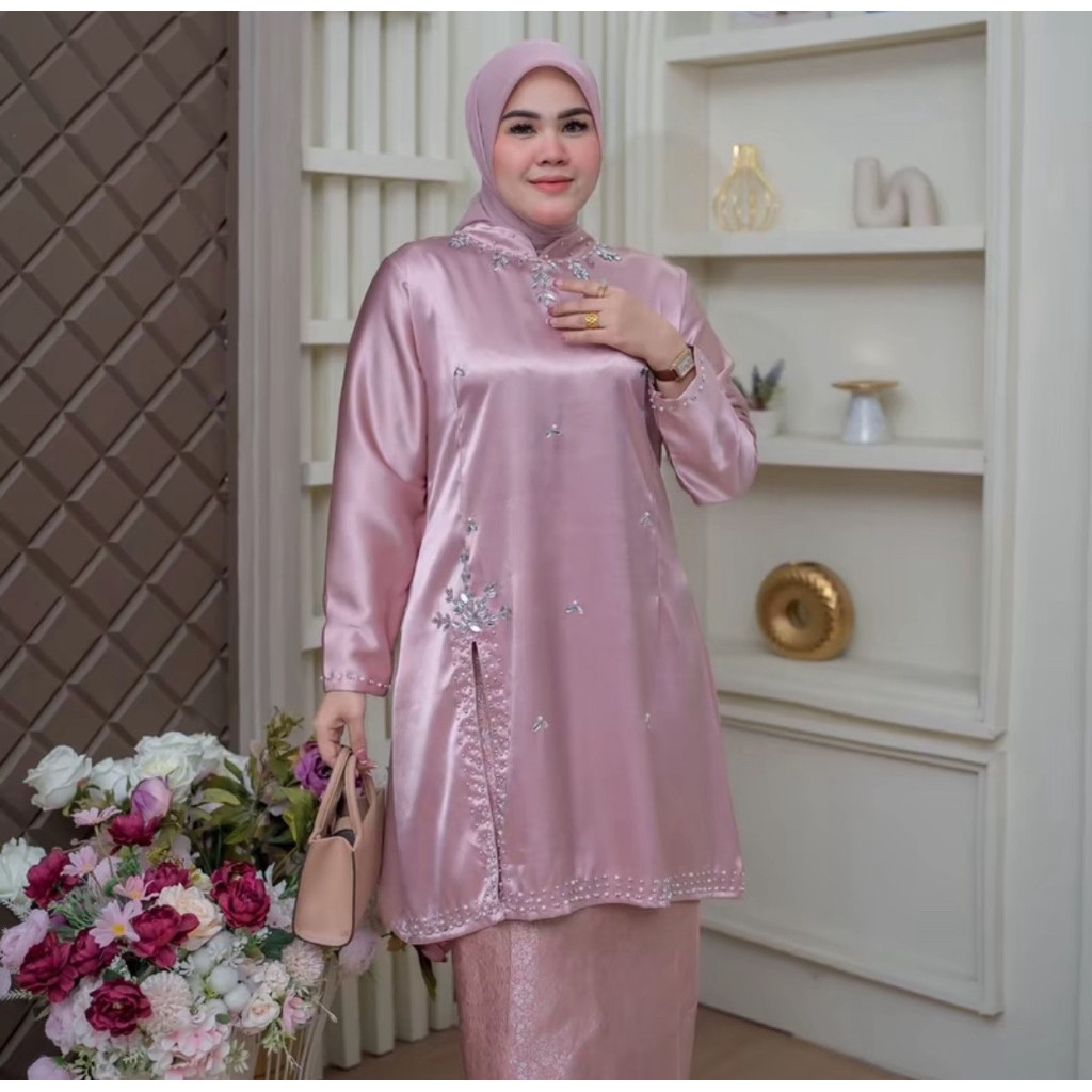 AANTOI SELLER New Ready Baju Kurung Belah Pinggir Payet Moder dan Songket lilit Palembang//Baju Keba