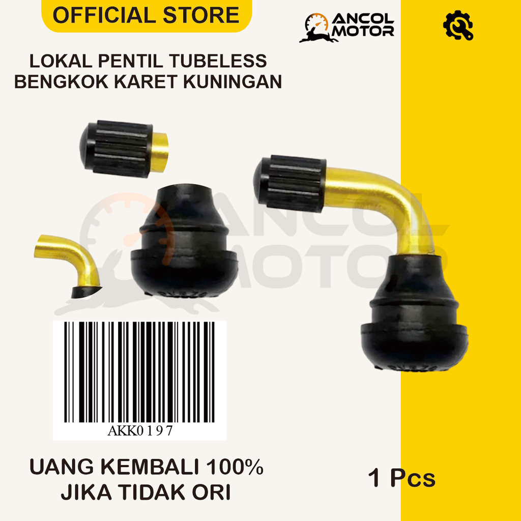 LOKAL Pentil Tubeless Bengkok Karet Kuningan Valve Ban Angin L-Shape Motor Mobil