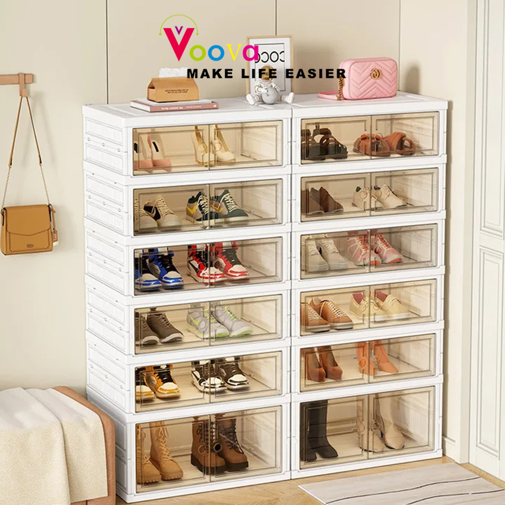 VOOVA Rak Sepatu Akrilik tebal/Lemari Tas dan Sepatu Besar/ Rak Sepatu Susun dapat Dilipat