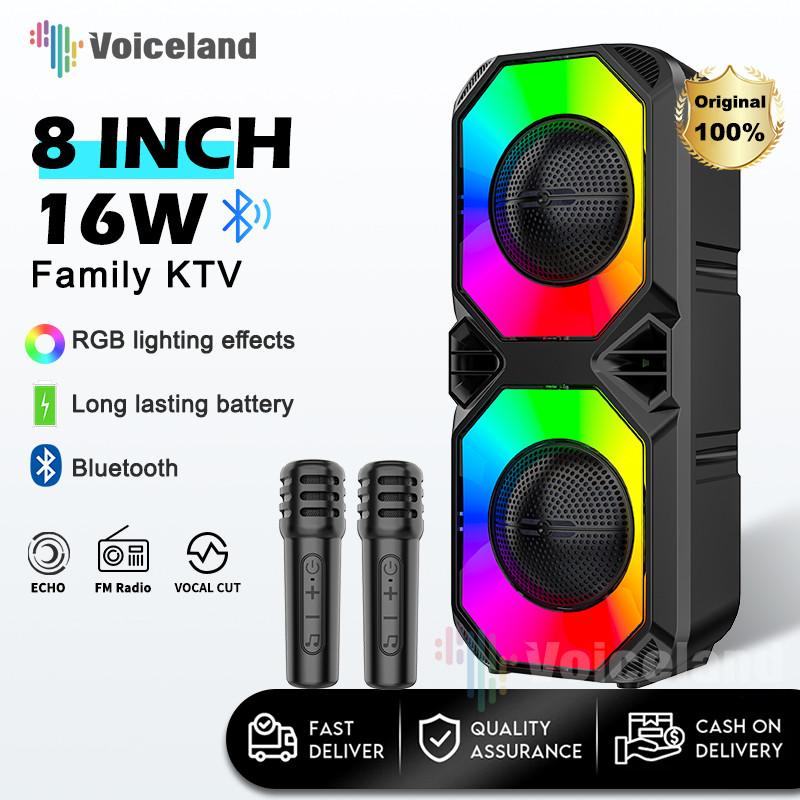 Salon Speaker Bluetooth Karaoke 2 Mic Wireless Super Sass Subwoofer Aktif Full Bass Besar 8 inch X2