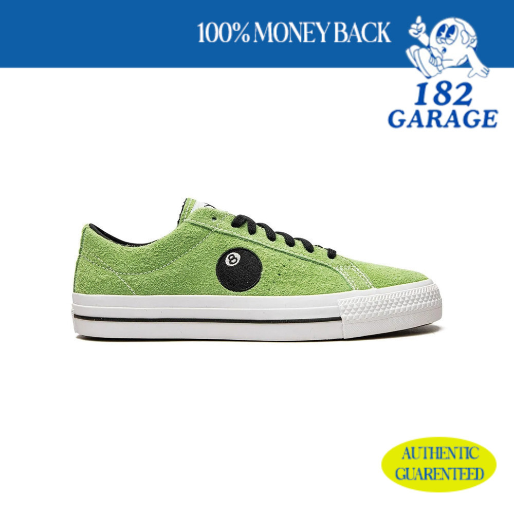 Sepatu Converse Stussy X  One Star Pro Ox 8 Ball Green Flash White Black